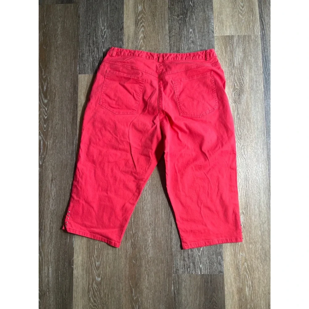 Ruby Rd Capri Pants Womens 14 Pink Excellent Studded‎ Hem Stretch Cotton Blend